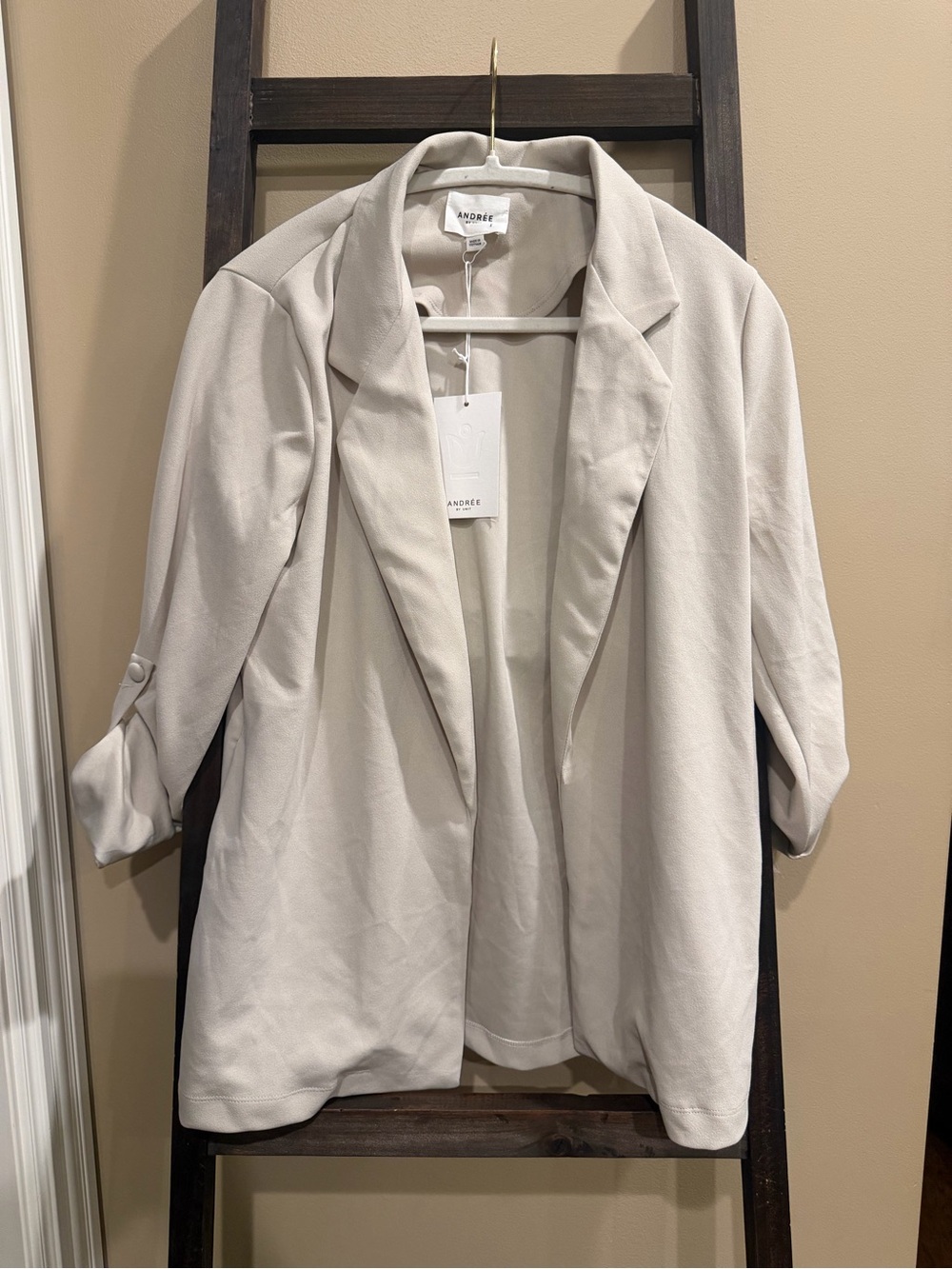Andree Light Cream Open-Front Blazer